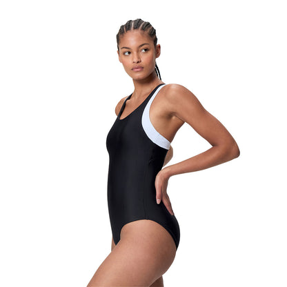 Speedo Womens Colourblock Racerback One Piece - Anthracite/White