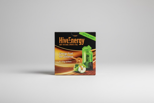 Box of Hive Energy sports fuel on a gray background