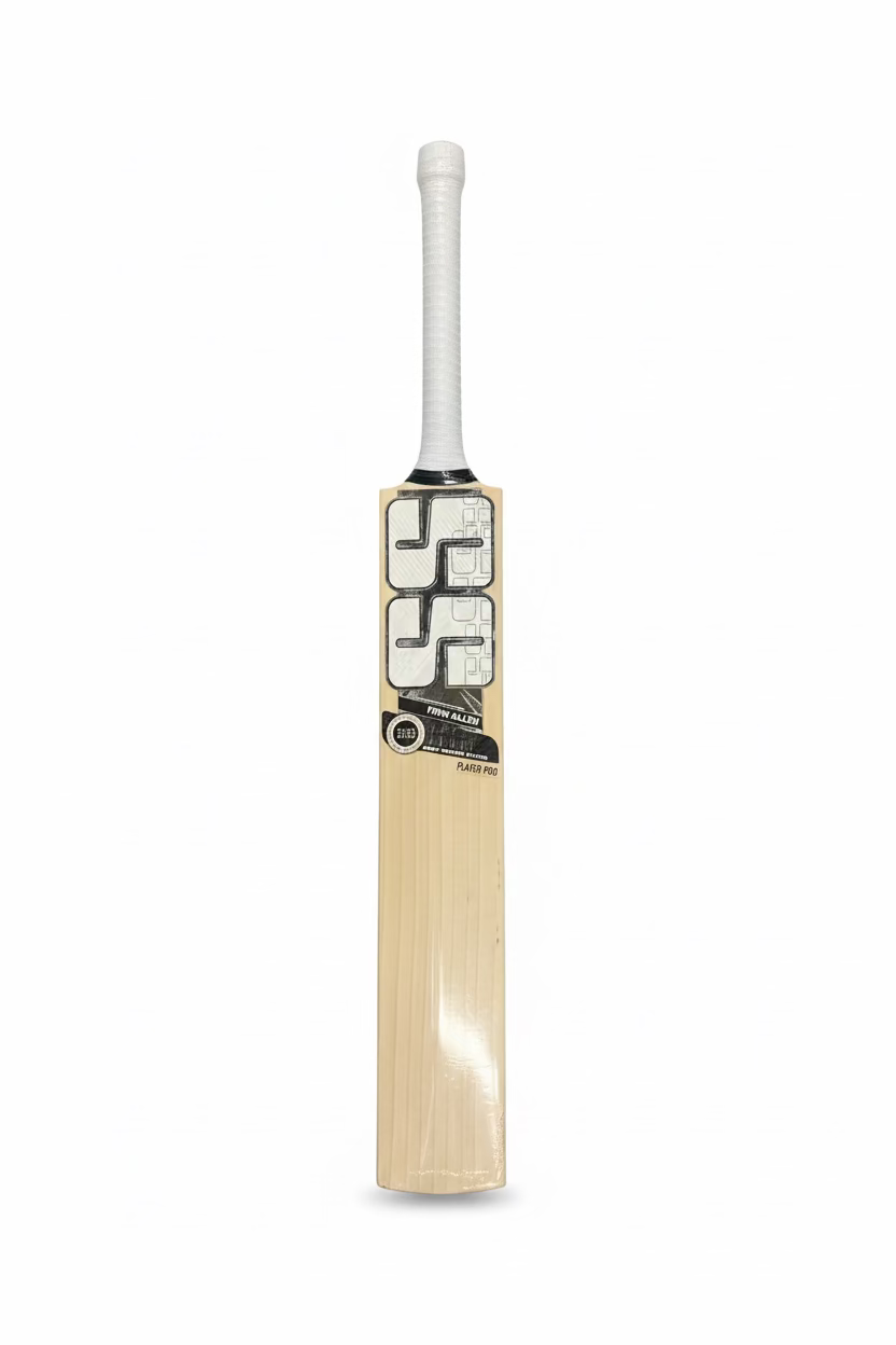 SS Finn Allen Player Pro cricket bat featuring Grade 1 English Willow and white grip