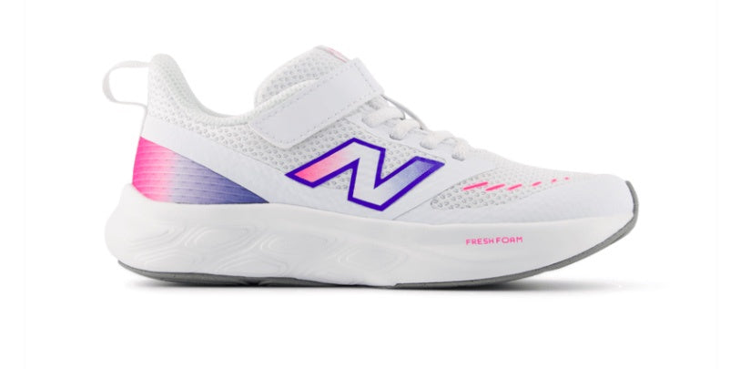 New Balance Kids Fresh Foam 625 Bungee Lace with Top Strap - White/Pink Heat/Bluebird