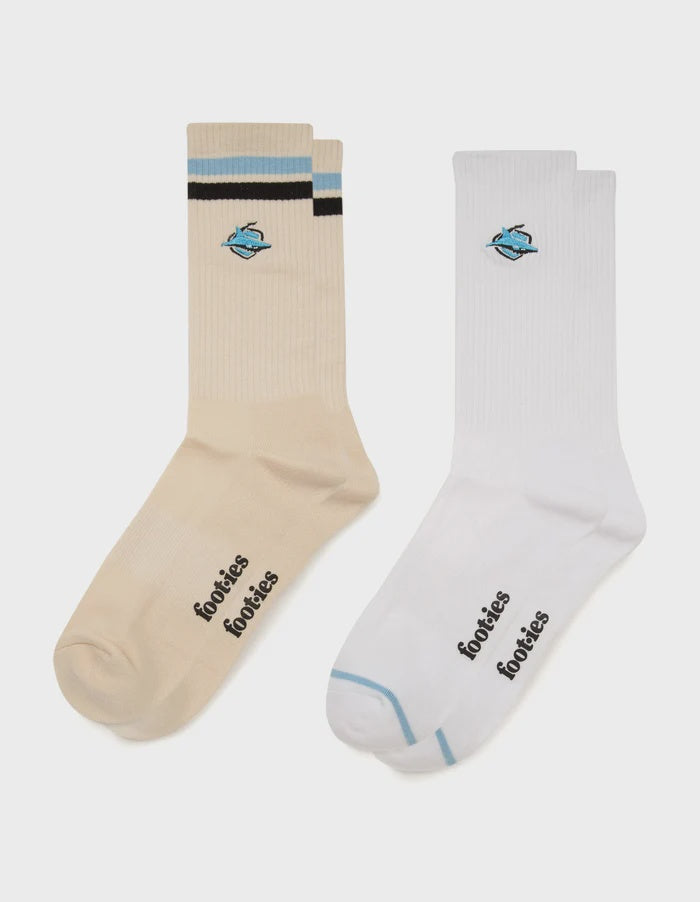Beige and white Melbourne Storm supporter crew socks by foot-ies.