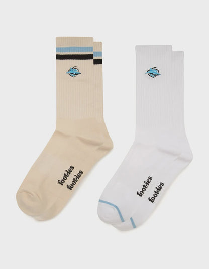 Beige and white Melbourne Storm supporter crew socks by foot-ies.