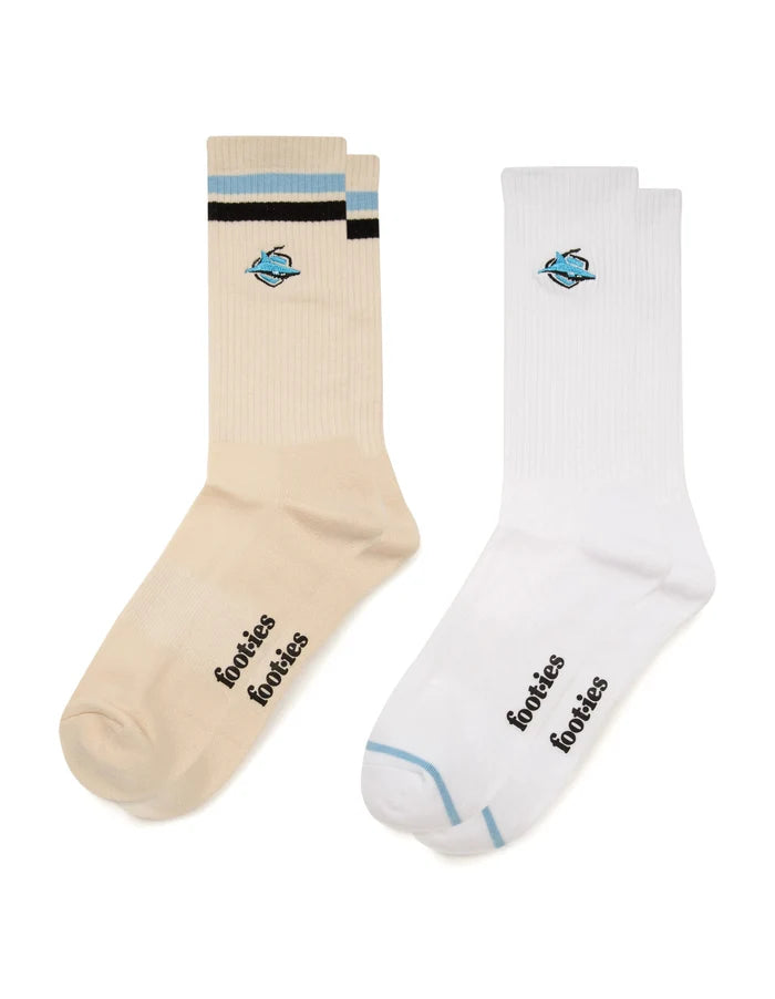 Two pairs of Cronulla Sharks socks