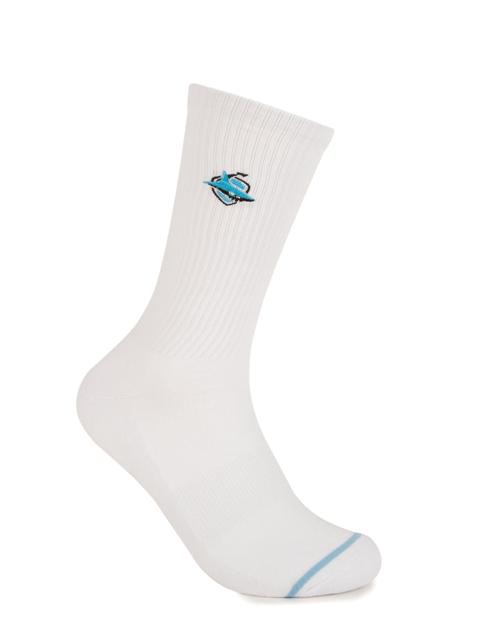 Sock showing embroidered Sharks logo