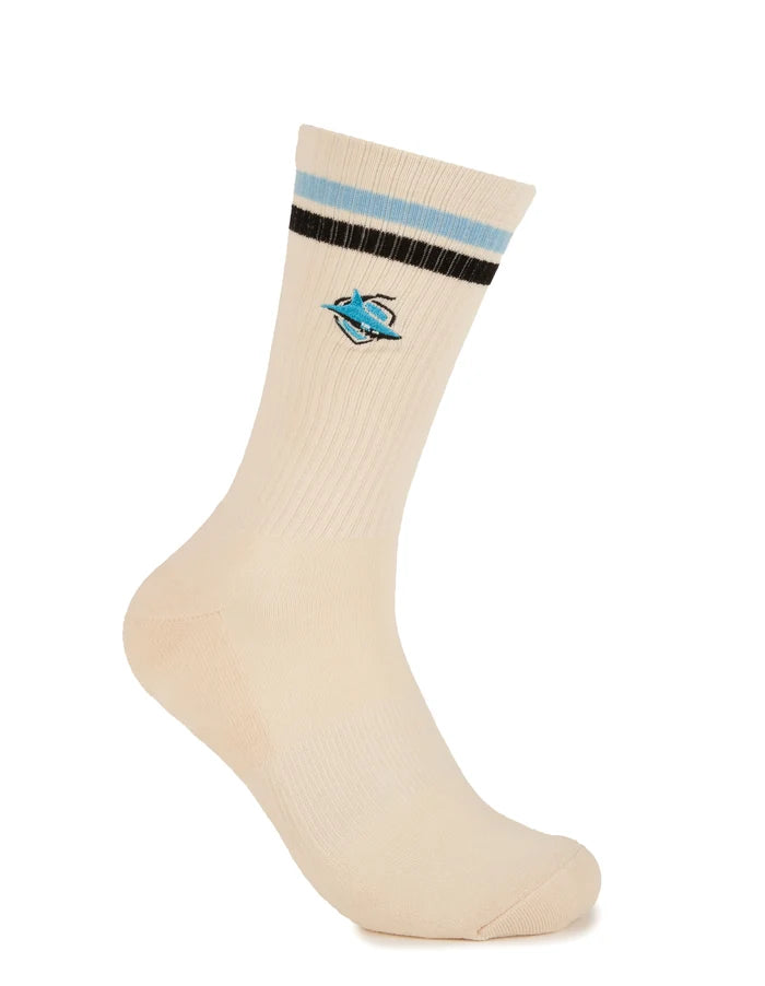 Cream sock with Cronulla Shark logo