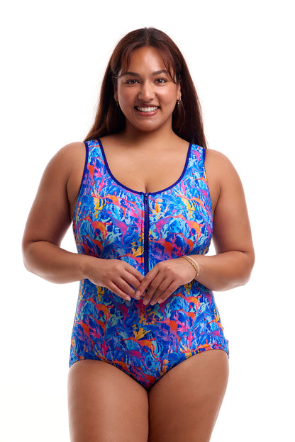 Funkita Ladies Zip Front One Piece - Dragon's Den