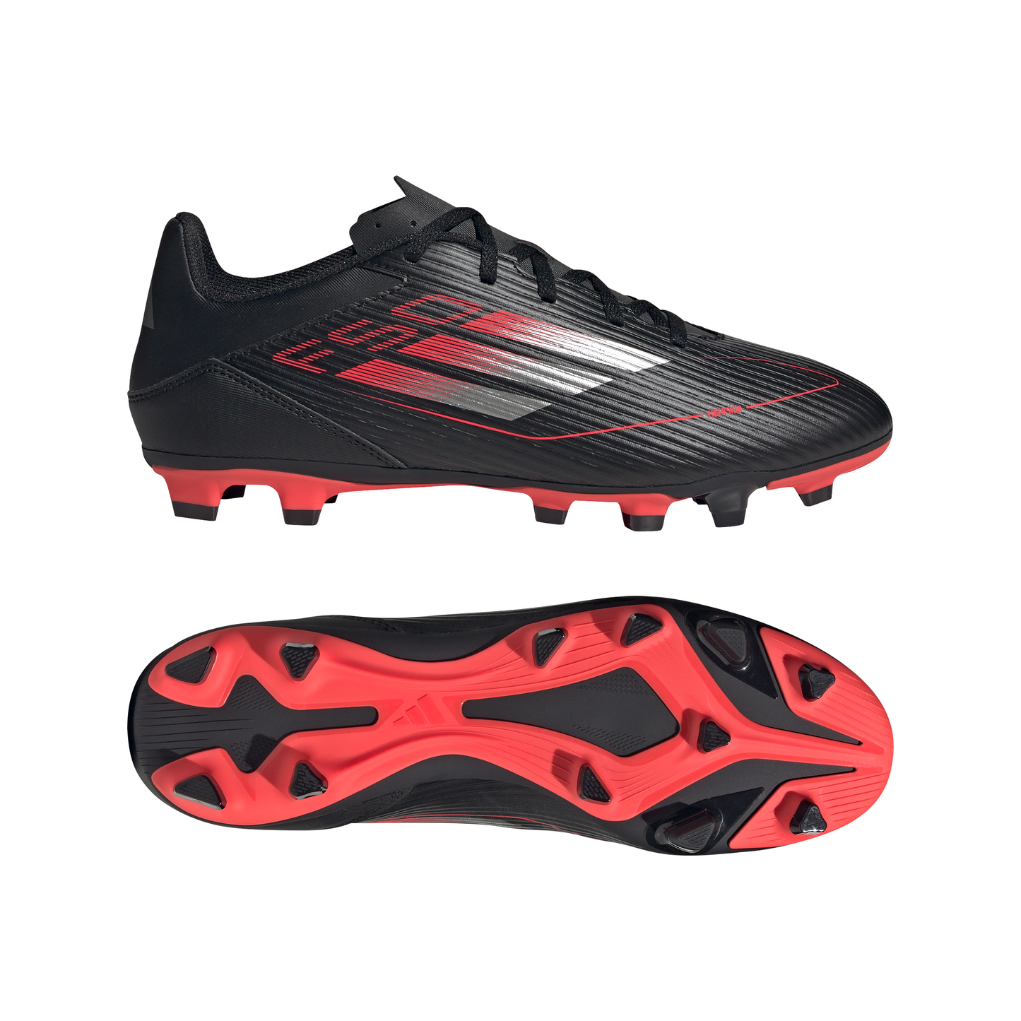 Adidas F50 Club Firm/Multi Ground Boots - Black/Iron Metallic/Lucid Red