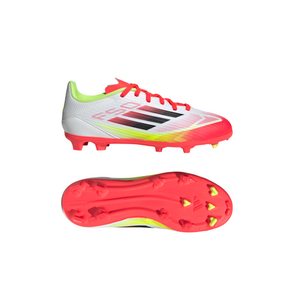 Adidas Kids F50 League Firm/Multi-Ground Boots - White/Black/Yellow