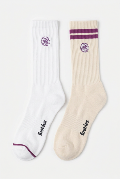 Pair of white and cream foot-ies Manly Sea Eagles supporter crew socks.