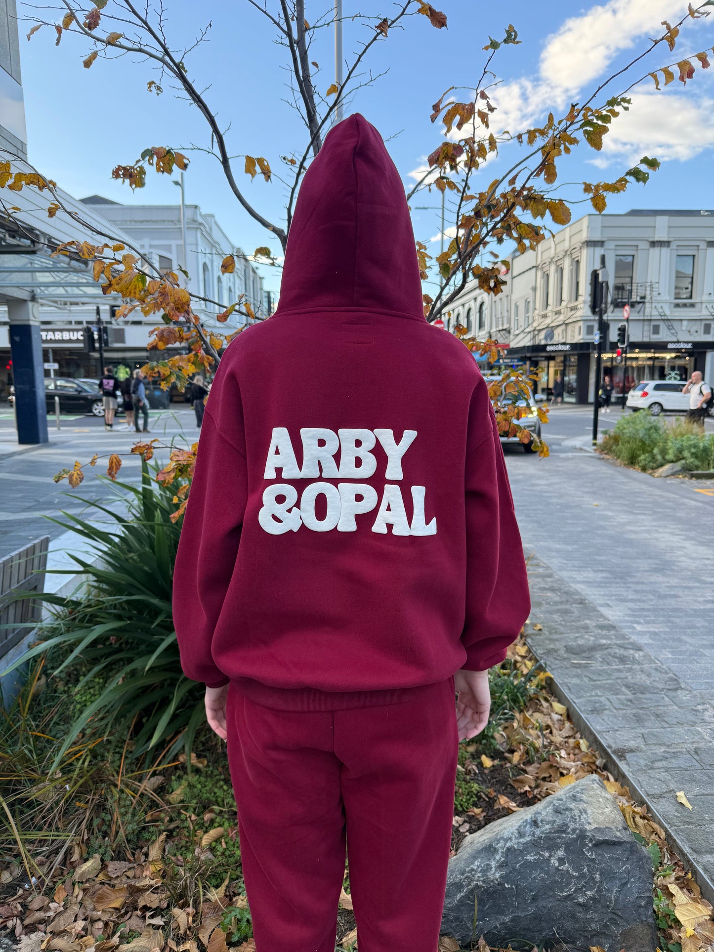 Arby & Opal Unisex Staple Puff Hoodie - Merlot/Cream
