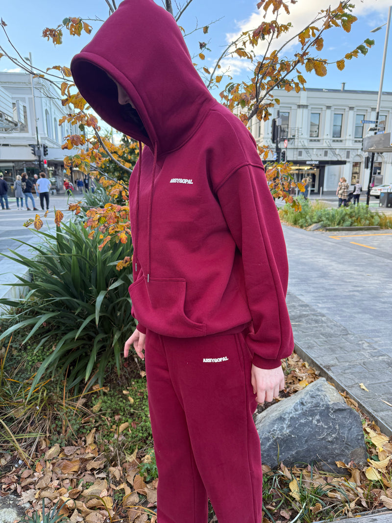 Arby & Opal Staple Puff Straight-Leg Jogger - Merlot/Cream