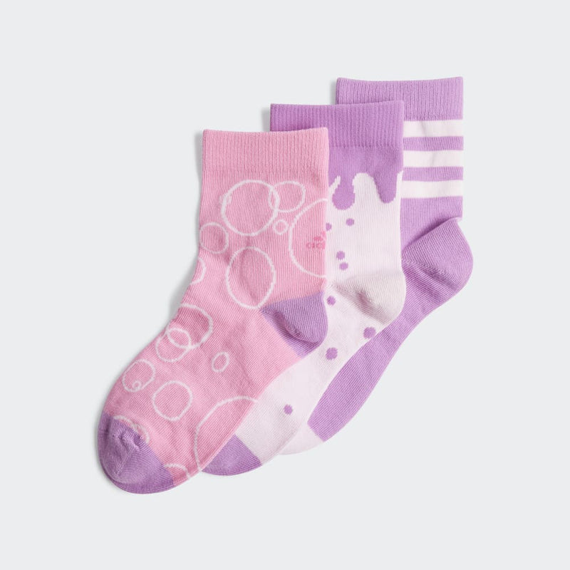 Adidas Kids Graphic Socks 3 Pair Pack - Clear Pink/Bliss Pink/Purple