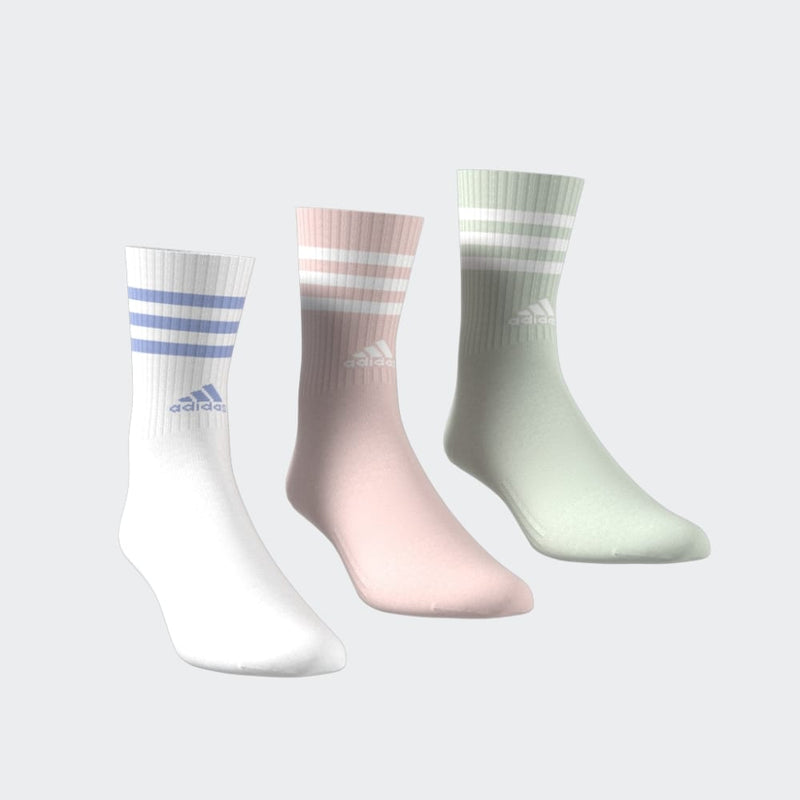 Adidas 3-Stripes Cushioned Crew Socks 3 Pairs - White/Sandy Pink/Linen Green