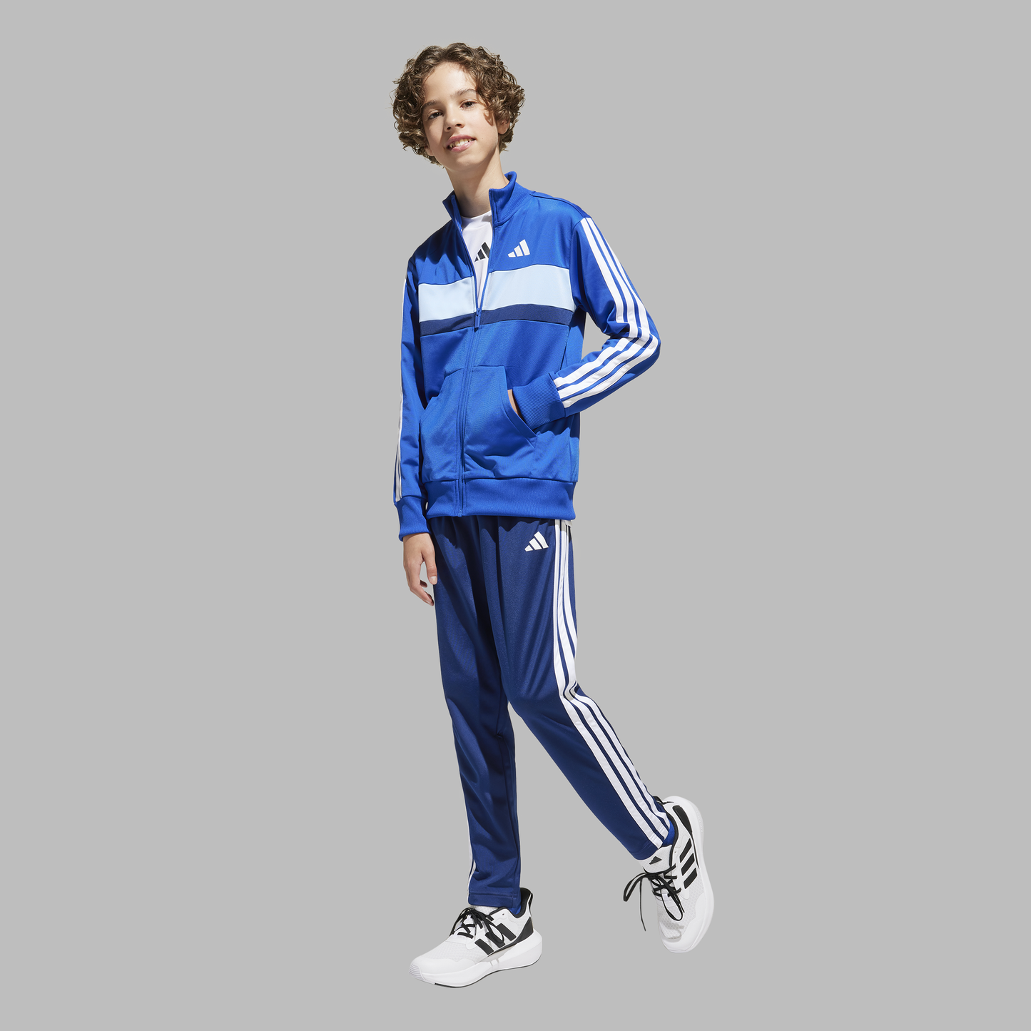 Adidas Kids Seasonal Essentials Tiberio 3-Stripes Tricot Track Suit - Royal Blue/White/Glow Blue