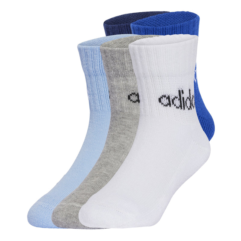 Adidas Kids Linear Ankle Socks 3 Pair Pack - Dark Blue/Royal Blue/Glow Blue