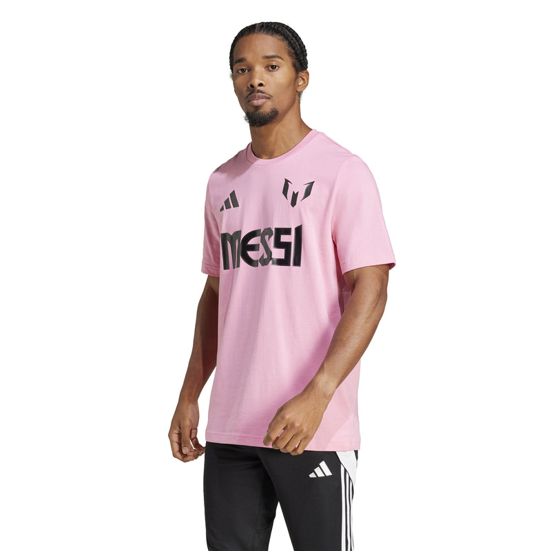 Adidas Mens Messi Name and Number Graphic T-Shirt - Pink