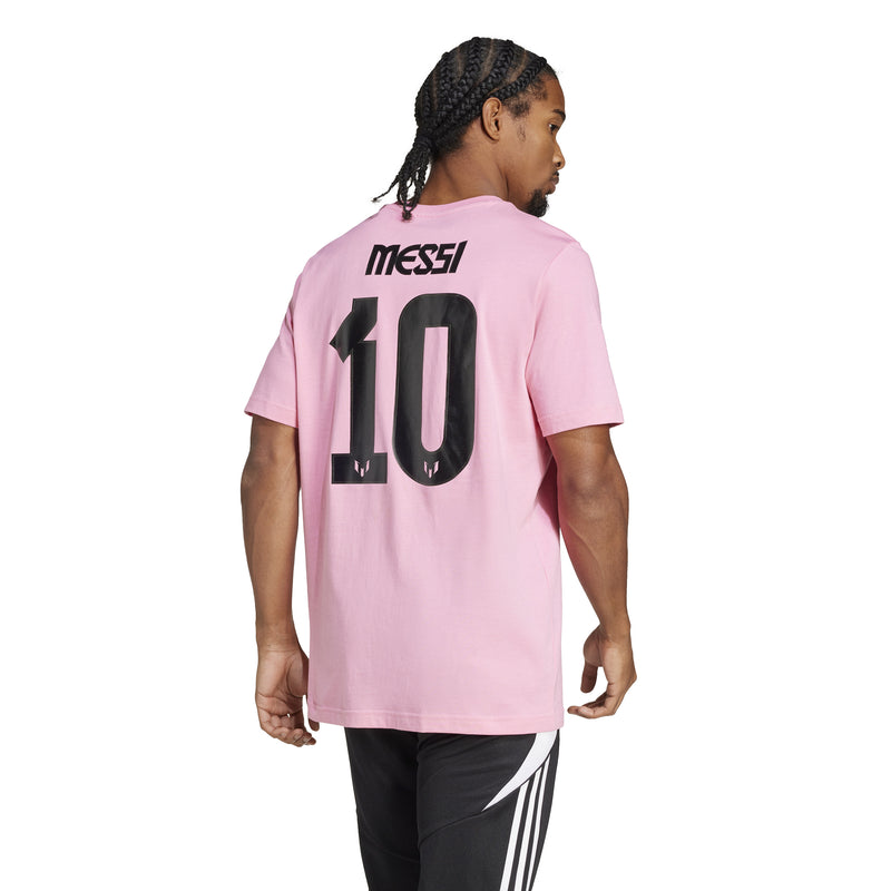 Adidas Mens Messi Name and Number Graphic T-Shirt - Pink