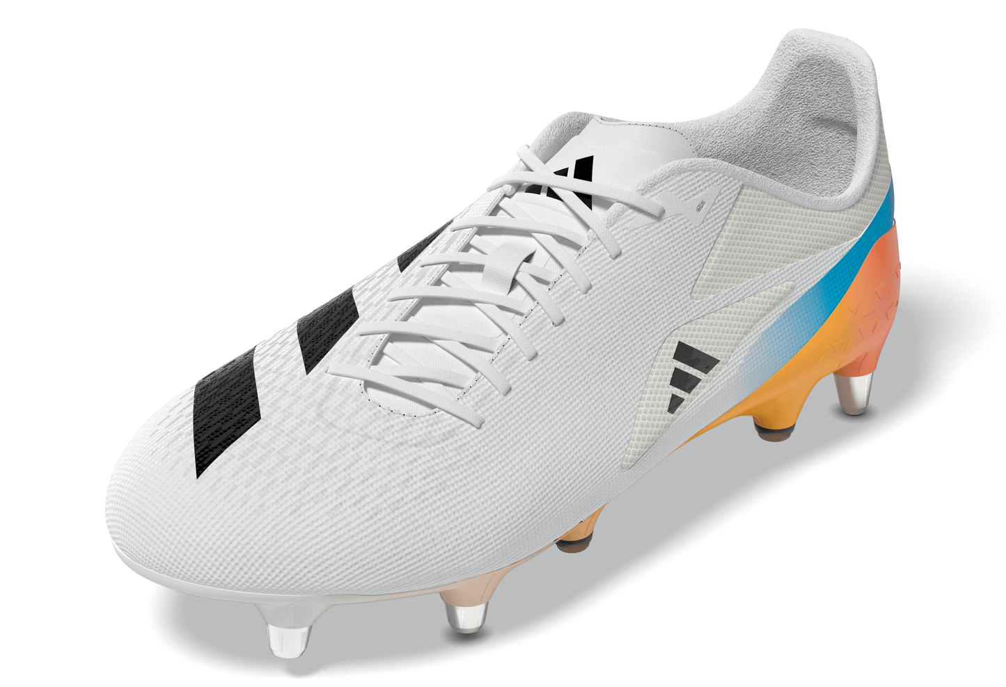 Adidas Adizero RS15 Ultimate Soft Ground Rugby Boots - White/Black/Lucid Tangerine