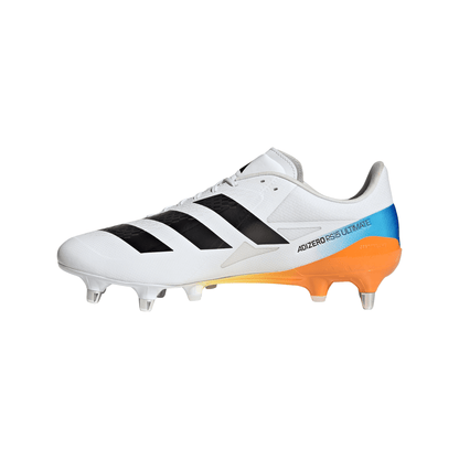 Adidas Adizero RS15 Ultimate Soft Ground Rugby Boots - White/Black/Lucid Tangerine