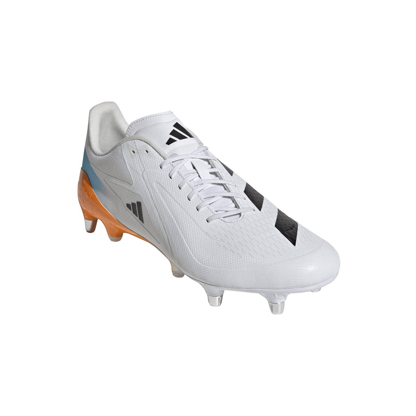 Adidas Adizero RS15 Ultimate Soft Ground Rugby Boots - White/Black/Lucid Tangerine