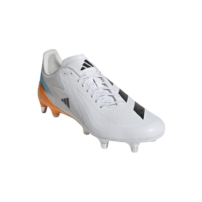 Adidas Adizero RS15 Ultimate Soft Ground Rugby Boots - White/Black/Lucid Tangerine