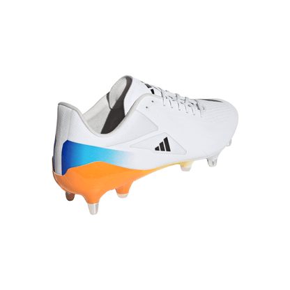 Adidas Adizero RS15 Ultimate Soft Ground Rugby Boots - White/Black/Lucid Tangerine