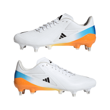 Adidas Adizero RS15 Ultimate Soft Ground Rugby Boots - White/Black/Lucid Tangerine