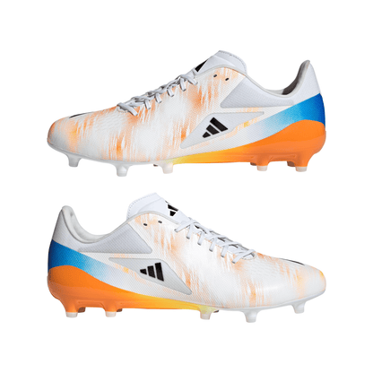 Adidas Adizero RS15 Pro Firm Ground Rugby Boots - White/Black/Lucid Tangerine