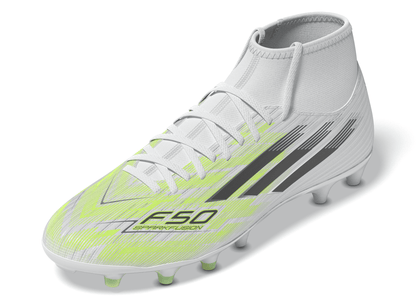 Adidas Womens F50 SPARKFUSION CLUB Mid Cut FG / AG Football Boots - White/Iron Metal/Hi-Res Yellow