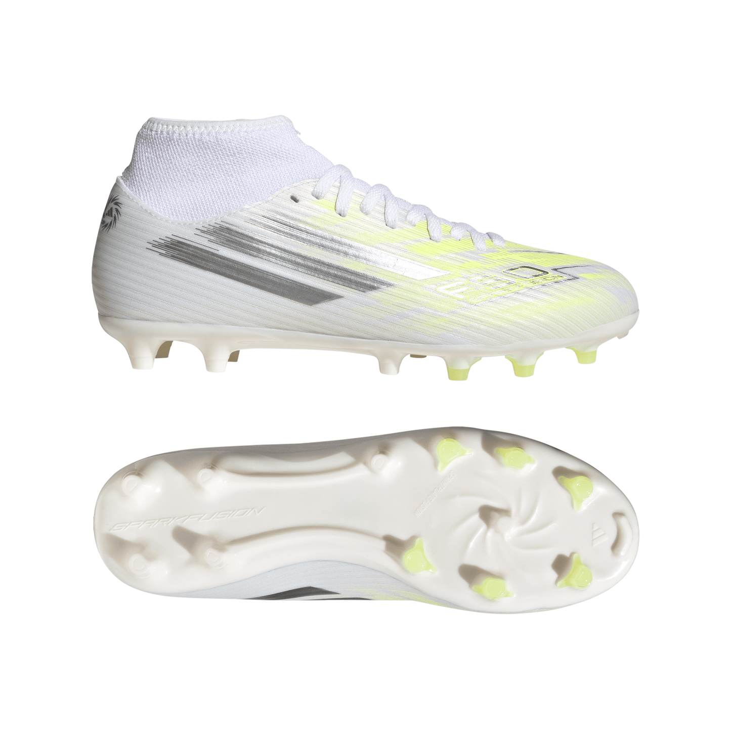 Adidas Womens F50 SPARKFUSION CLUB Mid Cut FG / AG Football Boots - White/Iron Metal/Hi-Res Yellow