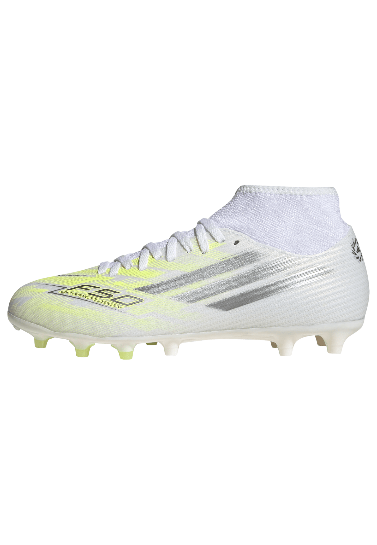 Adidas Womens F50 SPARKFUSION CLUB Mid Cut FG / AG Football Boots - White/Iron Metal/Hi-Res Yellow