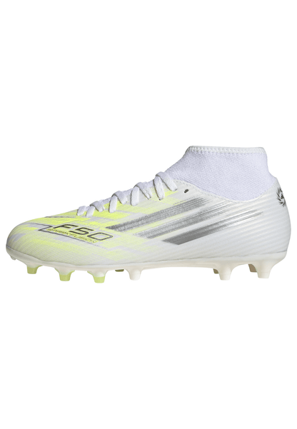 Adidas Womens F50 SPARKFUSION CLUB Mid Cut FG / AG Football Boots - White/Iron Metal/Hi-Res Yellow