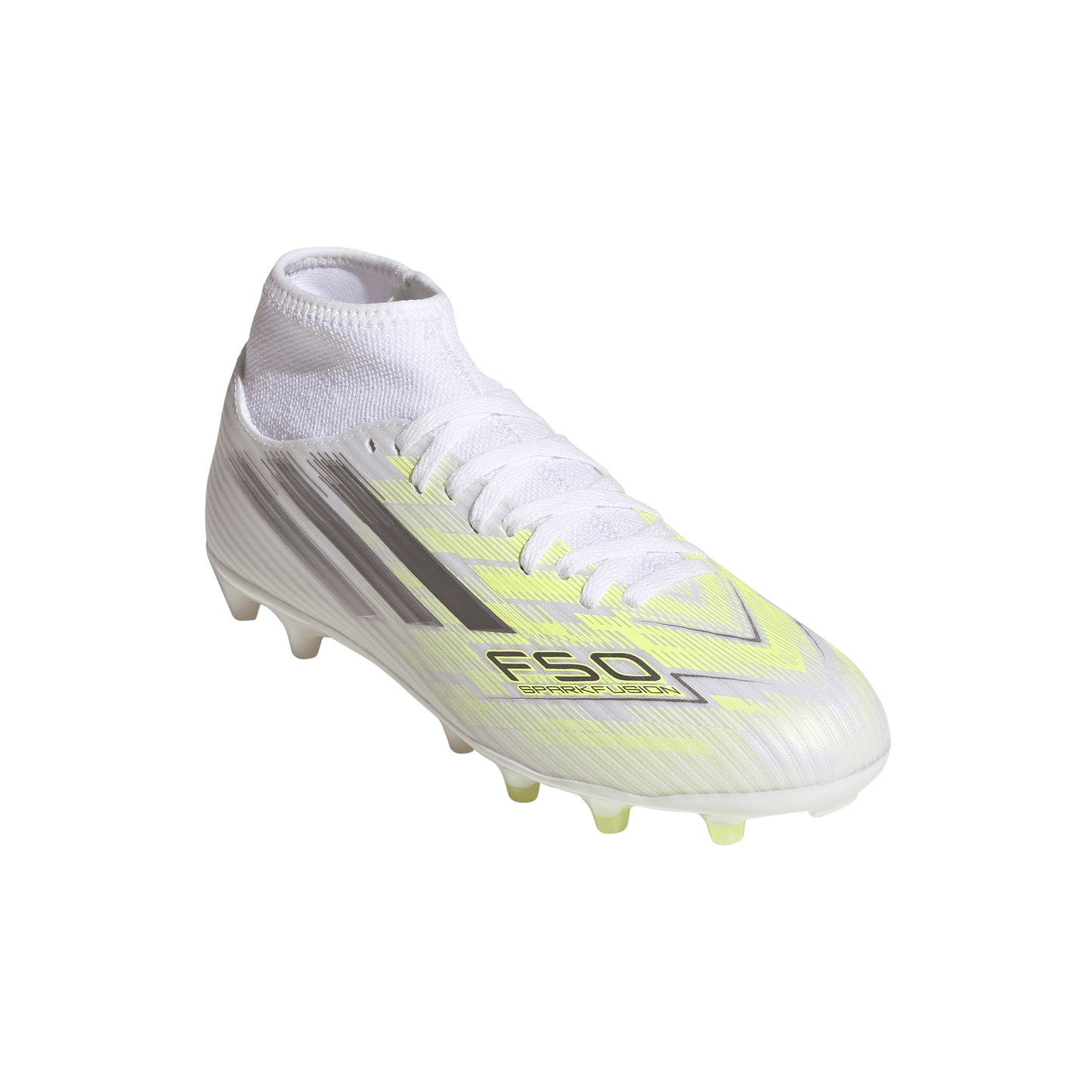 Adidas Womens F50 SPARKFUSION CLUB Mid Cut FG / AG Football Boots - White/Iron Metal/Hi-Res Yellow