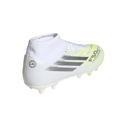 Adidas Womens F50 SPARKFUSION CLUB Mid Cut FG / AG Football Boots - White/Iron Metal/Hi-Res Yellow