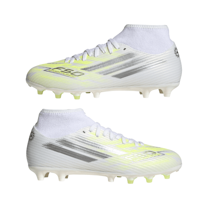 Adidas Womens F50 SPARKFUSION CLUB Mid Cut FG / AG Football Boots - White/Iron Metal/Hi-Res Yellow