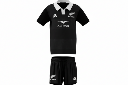 Black sports outfit with 'All Blacks' and 'Altrad' logos on a white background