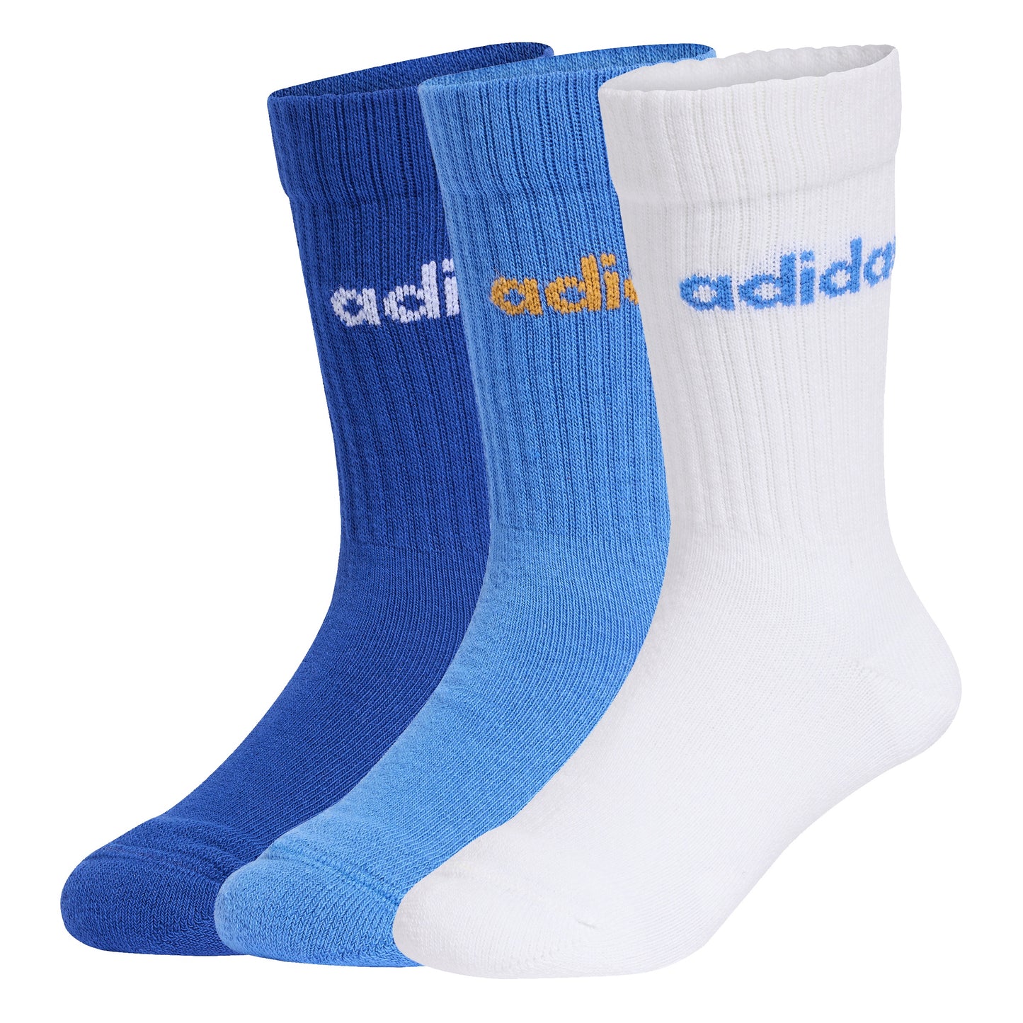 Adidas Kids Linear Crew Socks (3 Pack) - White/Blue/Royal Blue