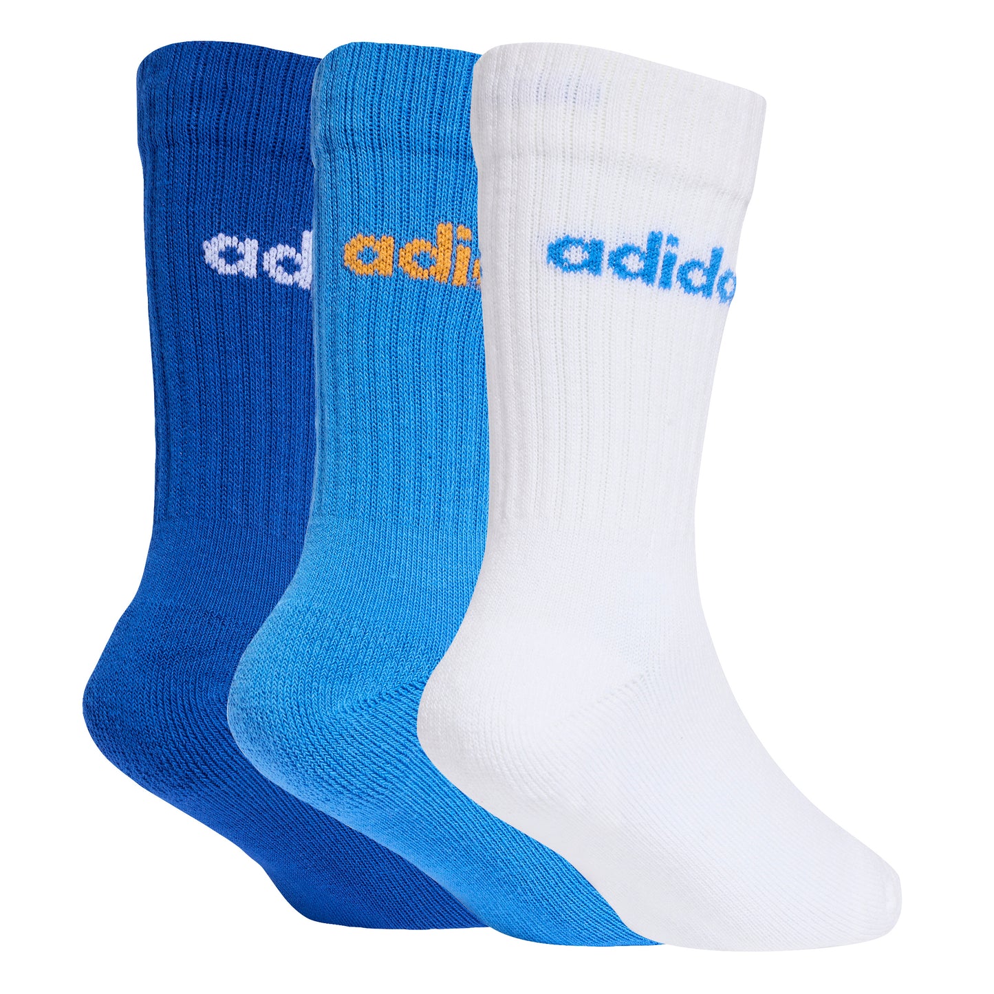 Adidas Kids Linear Crew Socks (3 Pack) - White/Blue/Royal Blue