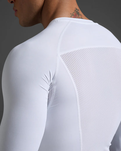 2XU Mens Core Compression Long Sleeve Top - White/No Logo