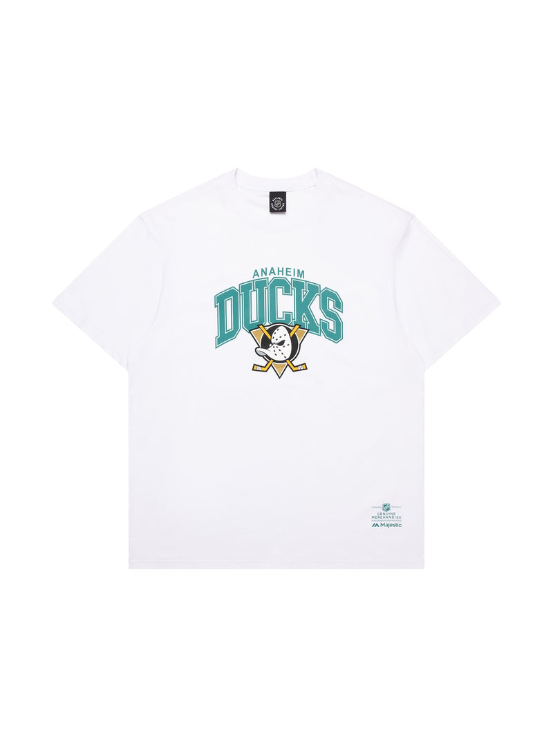 Majestic Athletic Mens Anaheim Ducks Logo Arch Tee - White