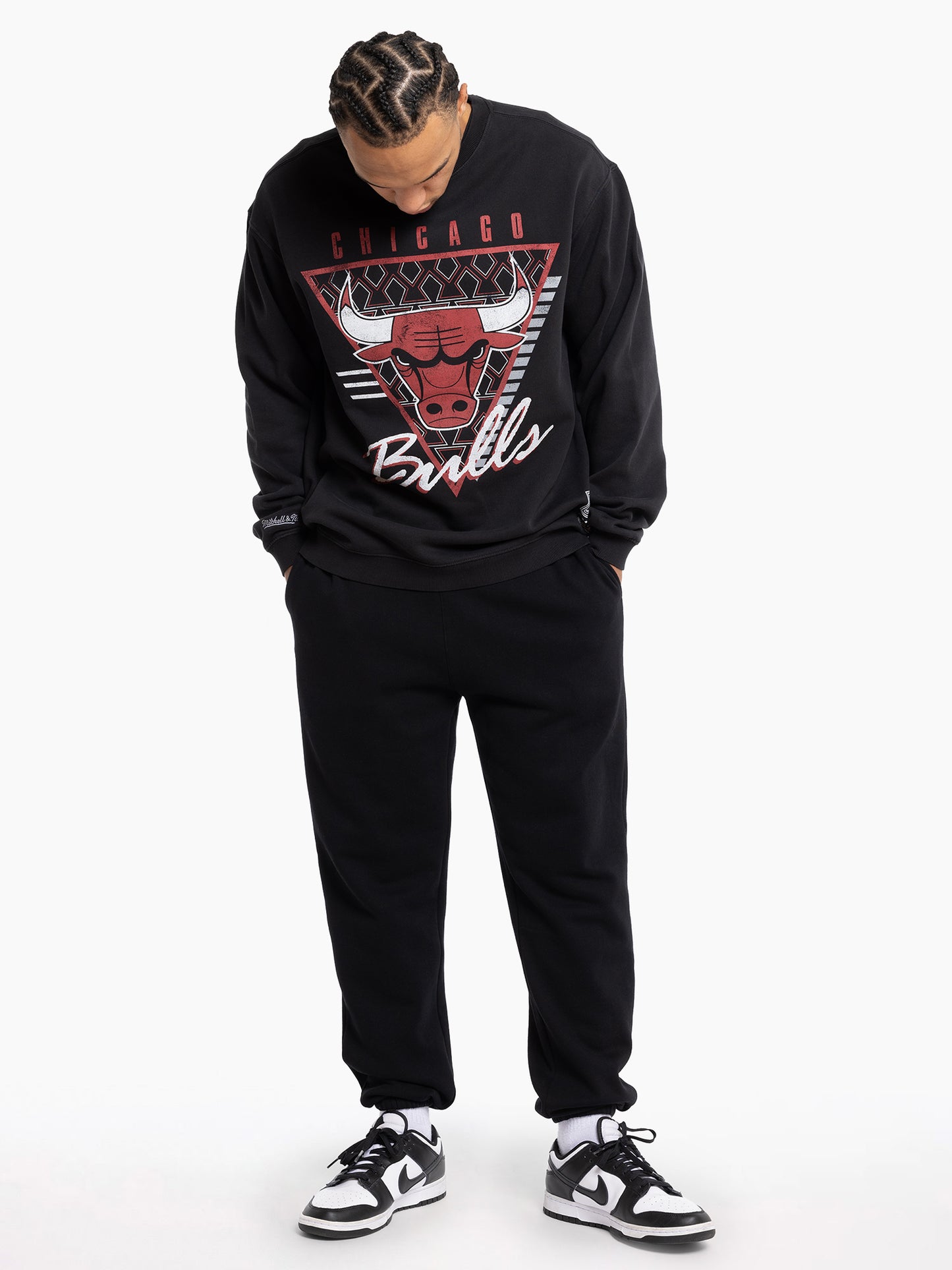 Mitchell & Ness Chicago Bulls Tri Logo Crew - Faded Black