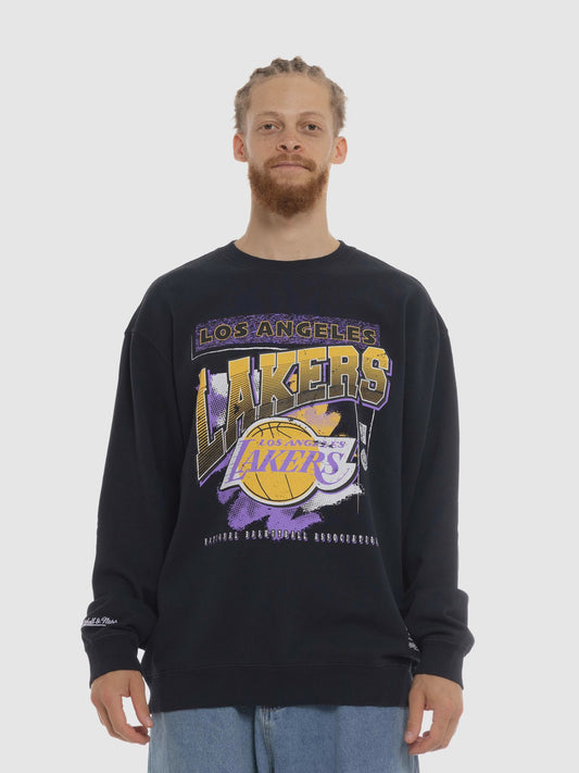 Mitchell & Ness LA Lakers Brush Off 2.0 Crew - Black