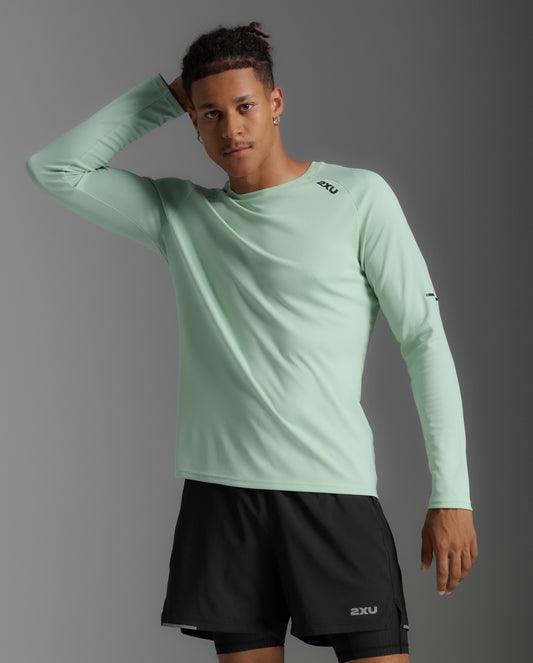 2XU Mens Aero Long Sleeve Tee- Mint/Black Reflective