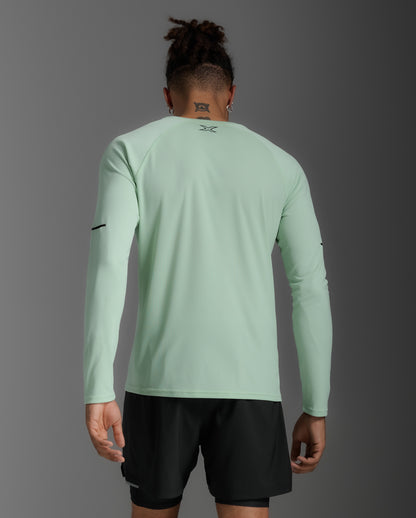 2XU Mens Aero Long Sleeve Tee- Mint/Black Reflective
