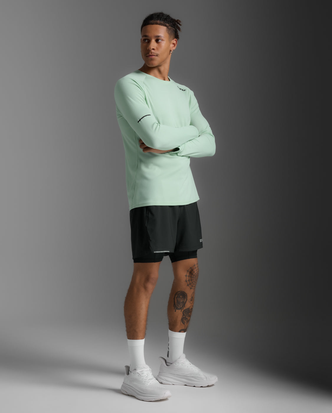 2XU Mens Aero Long Sleeve Tee- Mint/Black Reflective