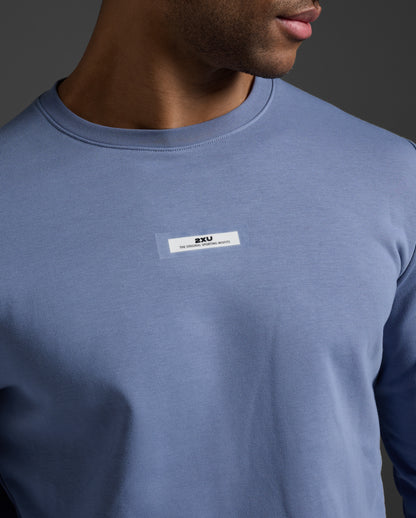 2XU Mens Motion French Terry Crew - Blue Stone/White
