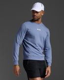 2XU Mens Motion French Terry Crew - Blue Stone/White