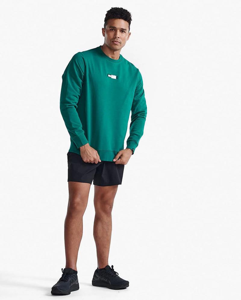 2XU Mens Motion French Terry Crew - Forest Green