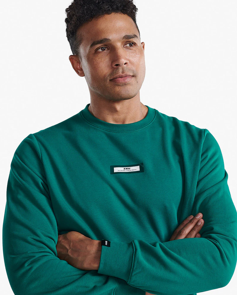 2XU Mens Motion French Terry Crew - Forest Green