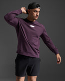 2XU Mens Motion French Terry Crew - Port/White